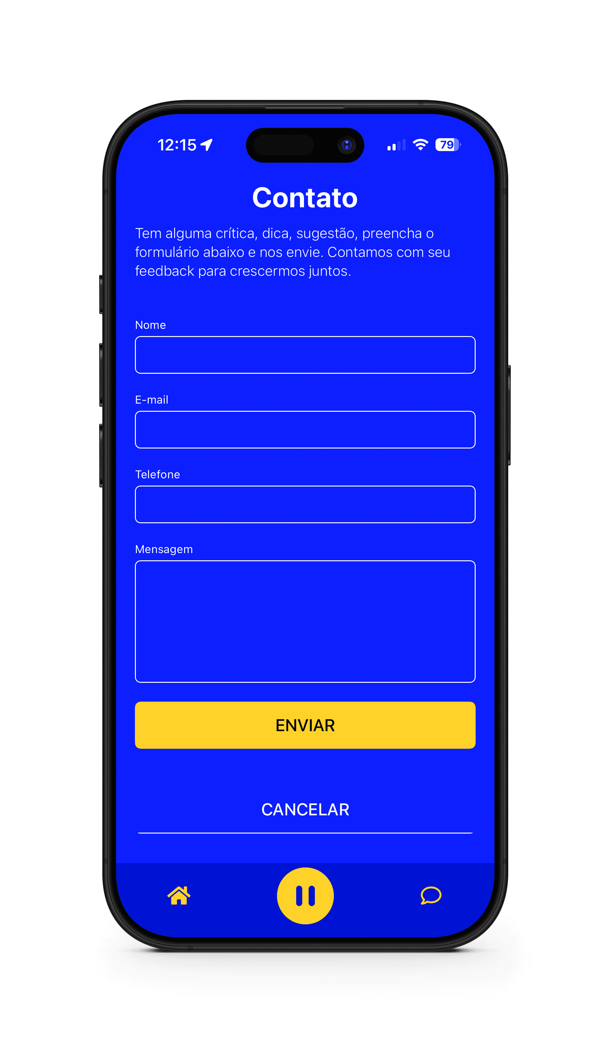Tela de contato do app Guarujá FM