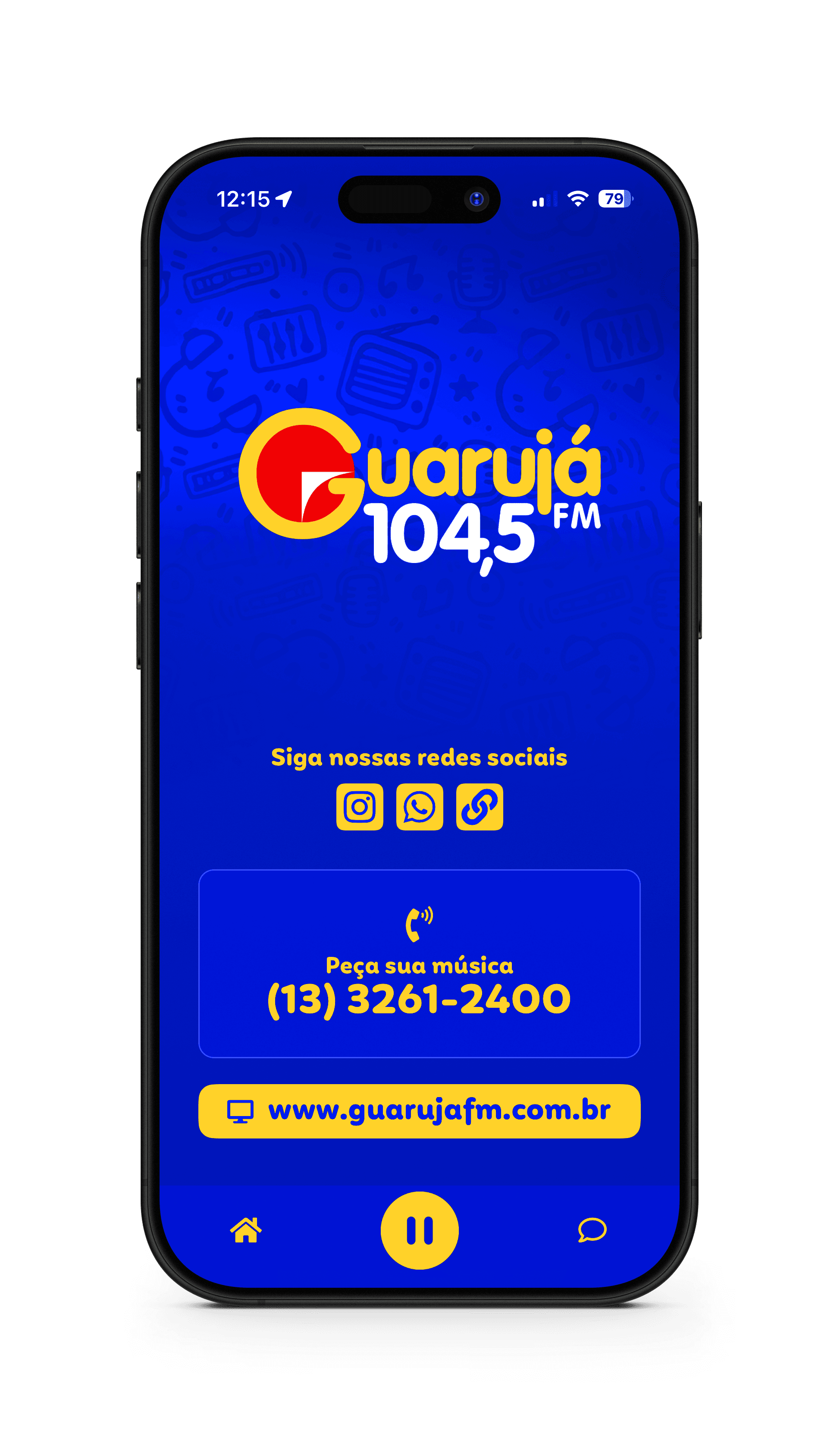 Tela inicial do app Guarujá FM